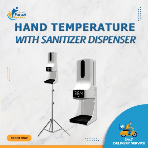 Hand temperature measurement with sanitizer dispenser